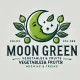 DALL·E 2025-01-22 14.12.52 - A logo for a vegetables and fruits seller named 'Moon Green'. The logo features a crescent moon with leaves growing from it, symbolizing nature and fr